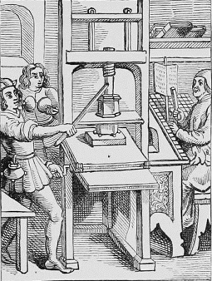 Old printing press. From The Triumphs of the Printing Press. Walter Gerrold.