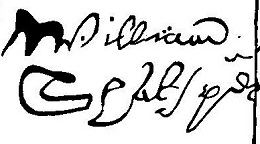 Signature on the deed of sale of a house in Blackfriars, London (1613).