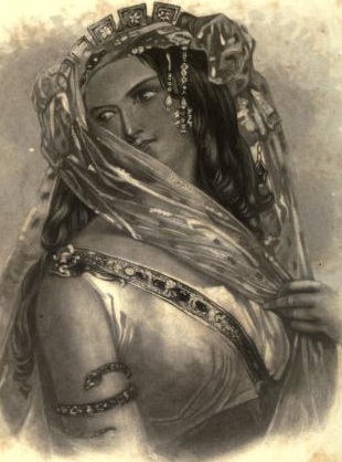 An engraving of the beautiful Cleopatra by J. C. Buttre from 'Heroines from History' (1852)