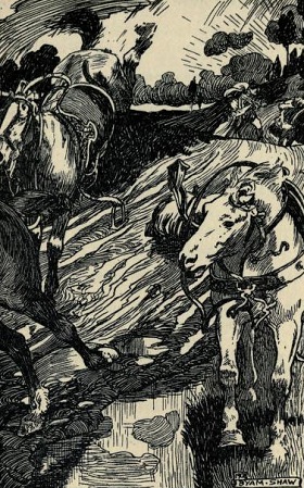How the horses ran away. Act 4, Scene 1. From the John Dennis edition. Illus. Byam Shaw, 1902.